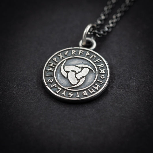 Viking Silver Triple horn of Odin pendant necklace, Oxidized Mens Silver norse jewelry, Rune necklace for men, mens gift, norse mythology
