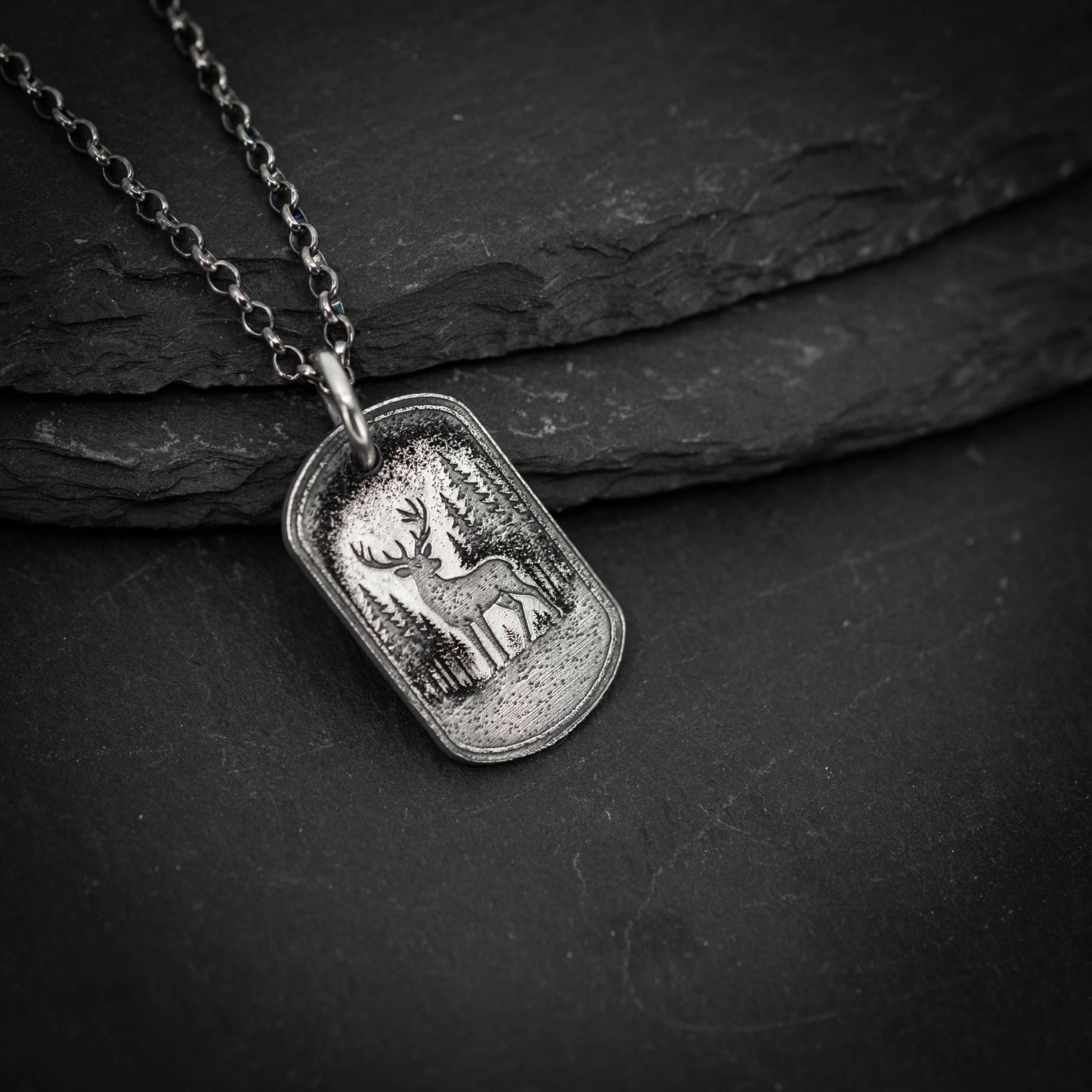 Deer in the forest nature silver Necklace, Nature Outdoor adventure handmade jewelry, mens necklace, Personalized engraved Travel gift