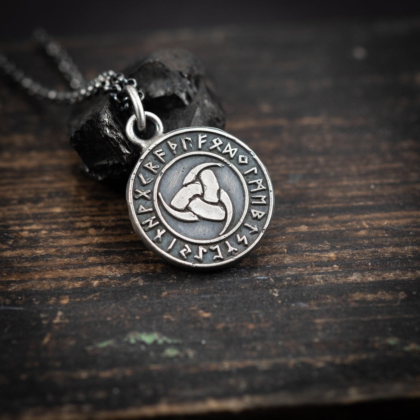 Viking Silver Triple horn of Odin pendant necklace, Oxidized Mens Silver norse jewelry, Rune necklace for men, mens gift, norse mythology