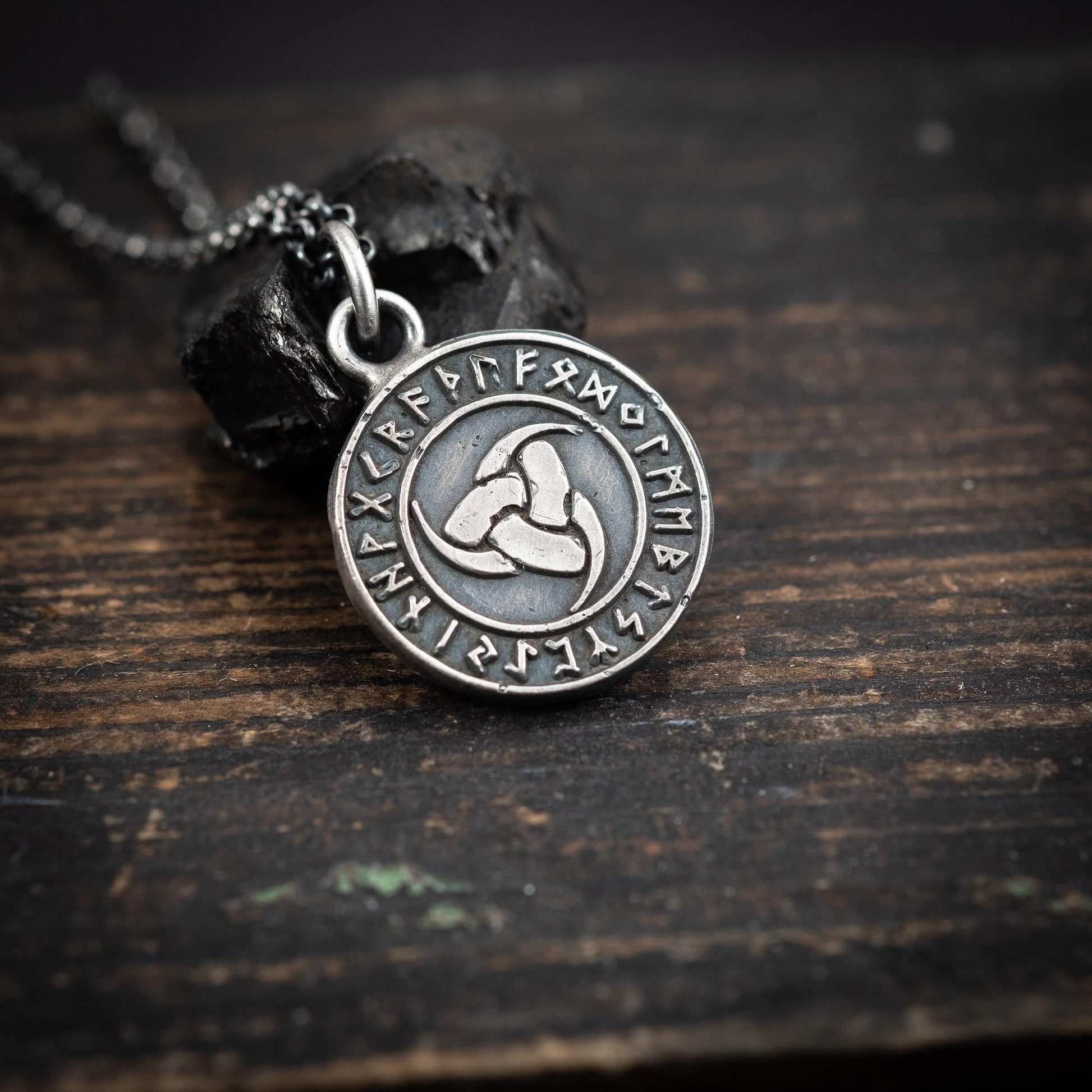 Viking Silver Triple horn of Odin pendant necklace, Oxidized Mens Silver norse jewelry, Rune necklace for men, mens gift, norse mythology
