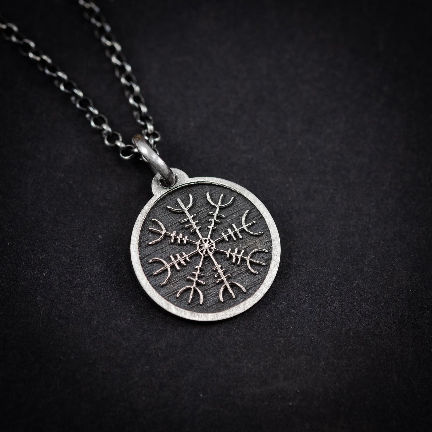 Mens Silver Viking The Helm of Awe Protection necklace, Engraved silver Personalized viking jewelry, Oxidized rustic necklace, norse jewelry