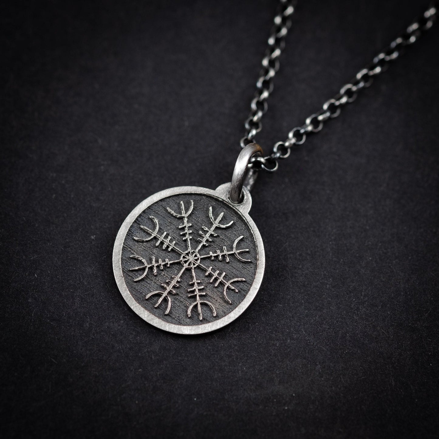 Mens Silver Viking The Helm of Awe Protection necklace, Engraved silver Personalized viking jewelry, Oxidized rustic necklace, norse jewelry