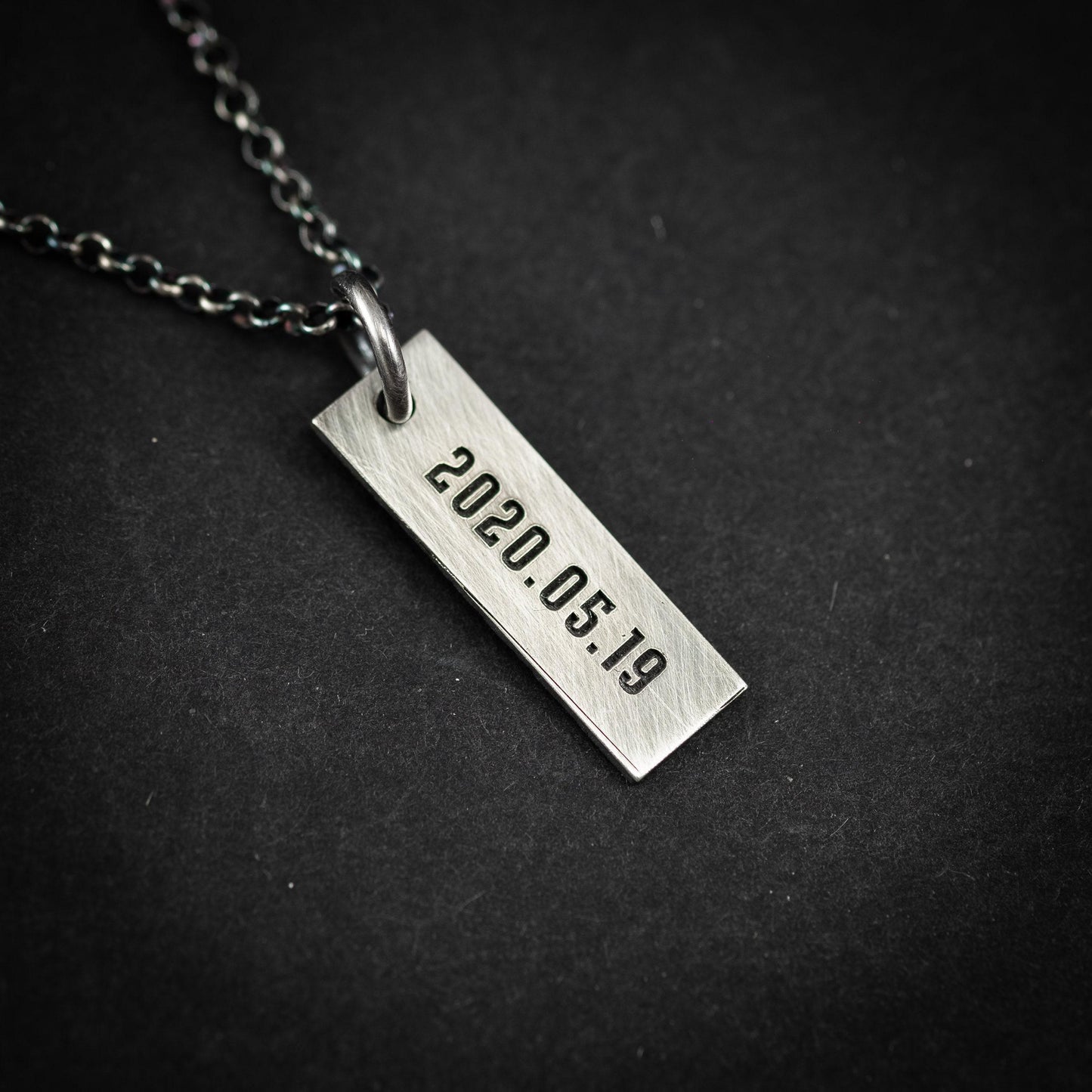 Personalized Engraved Silver Necklace for Men, Custom Name Pendant, Handmade Rustic Jewelry, Unique Gift for Him