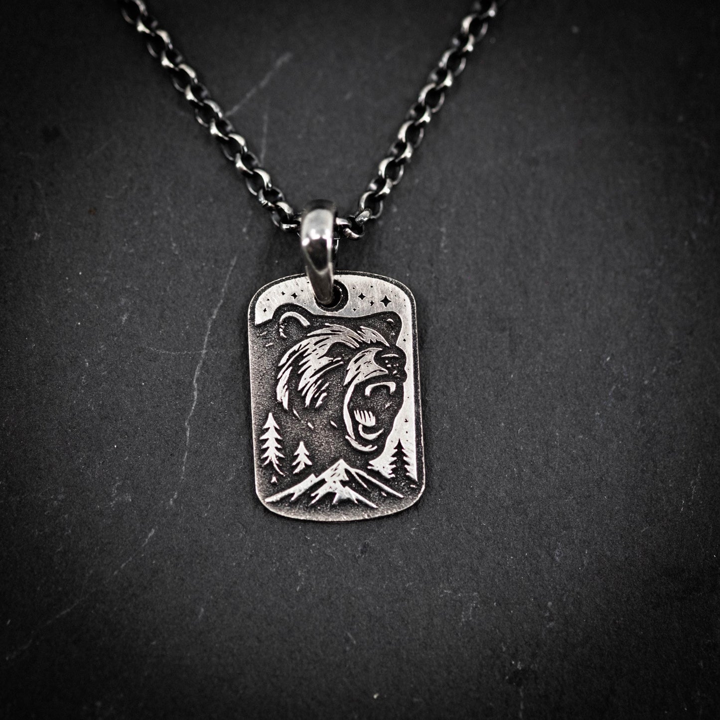 Personalized Bear Silver Pendant Necklace – Engraved Wildlife Pendant, Nature Gift for Him