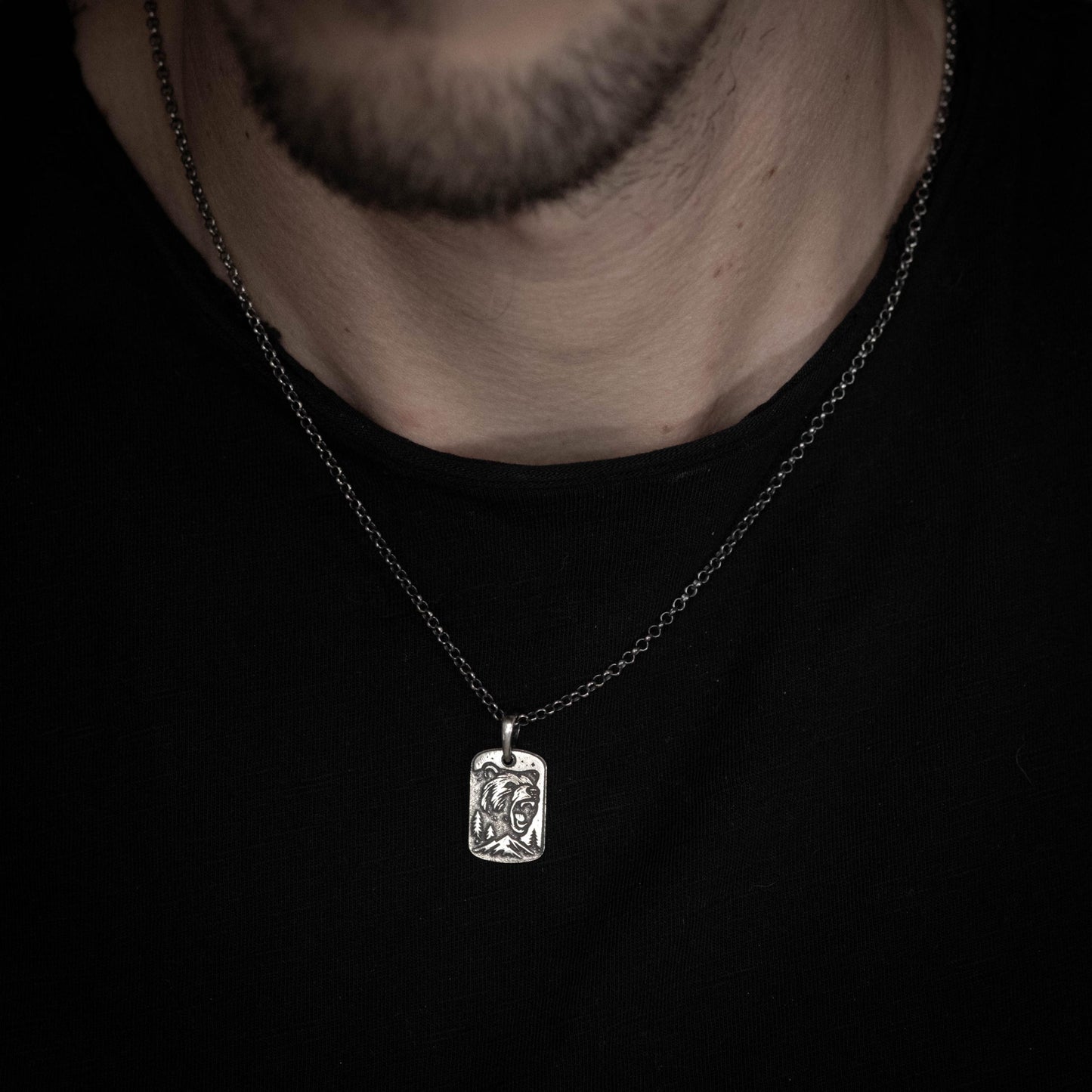 Personalized Bear Silver Pendant Necklace – Engraved Wildlife Pendant, Nature Gift for Him
