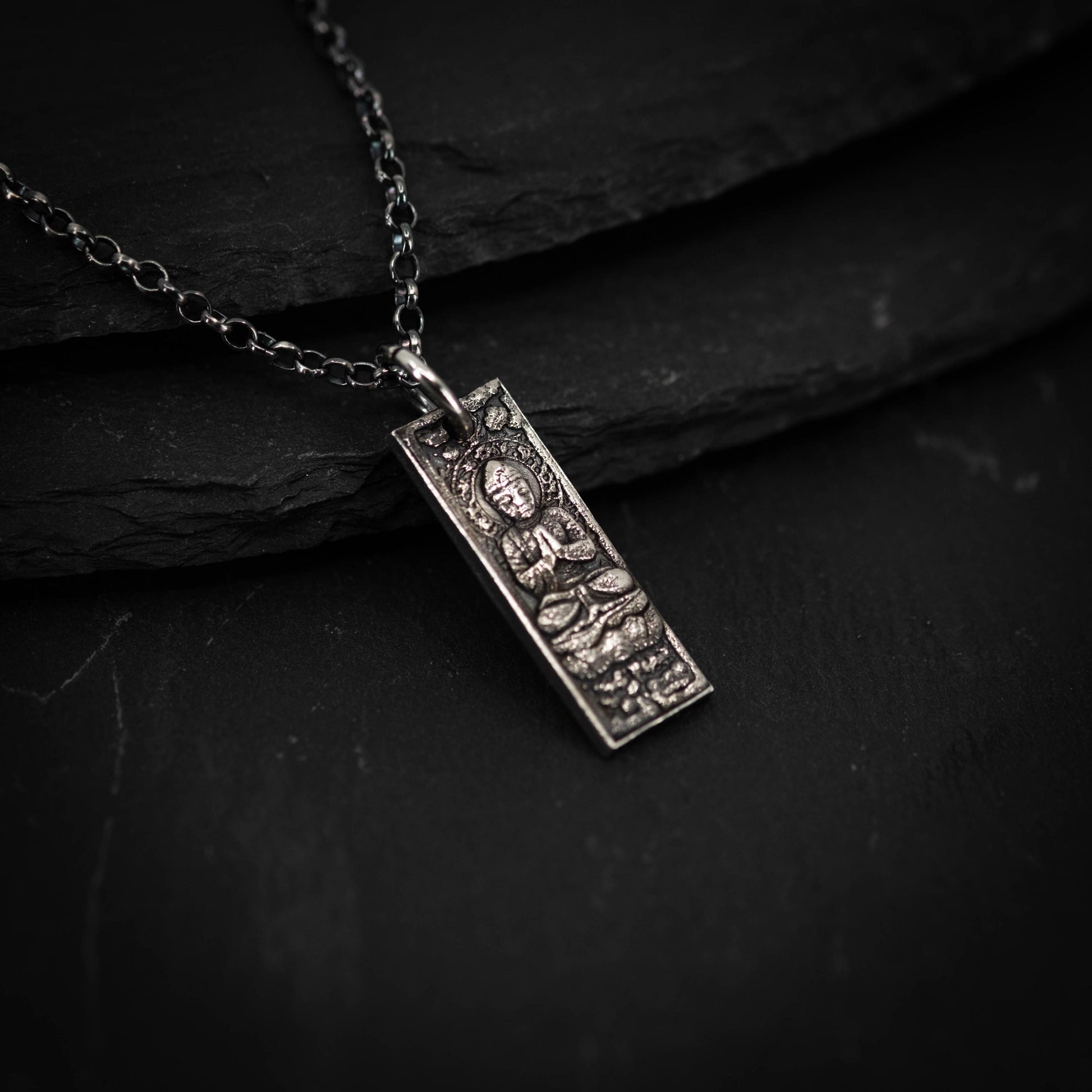 Silver Rustic Buddha Meditation Necklace, Buddhist Yoga Handmade Spiritual Jewelry, Mindfulness Gift for Him, Anxiety Relief