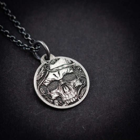 Sterling Silver Memento Mori Coin Necklace. Skull Jewelry, Taphophile Gift, Memento Mori Jewelry, Halloween Gift, mens necklace.