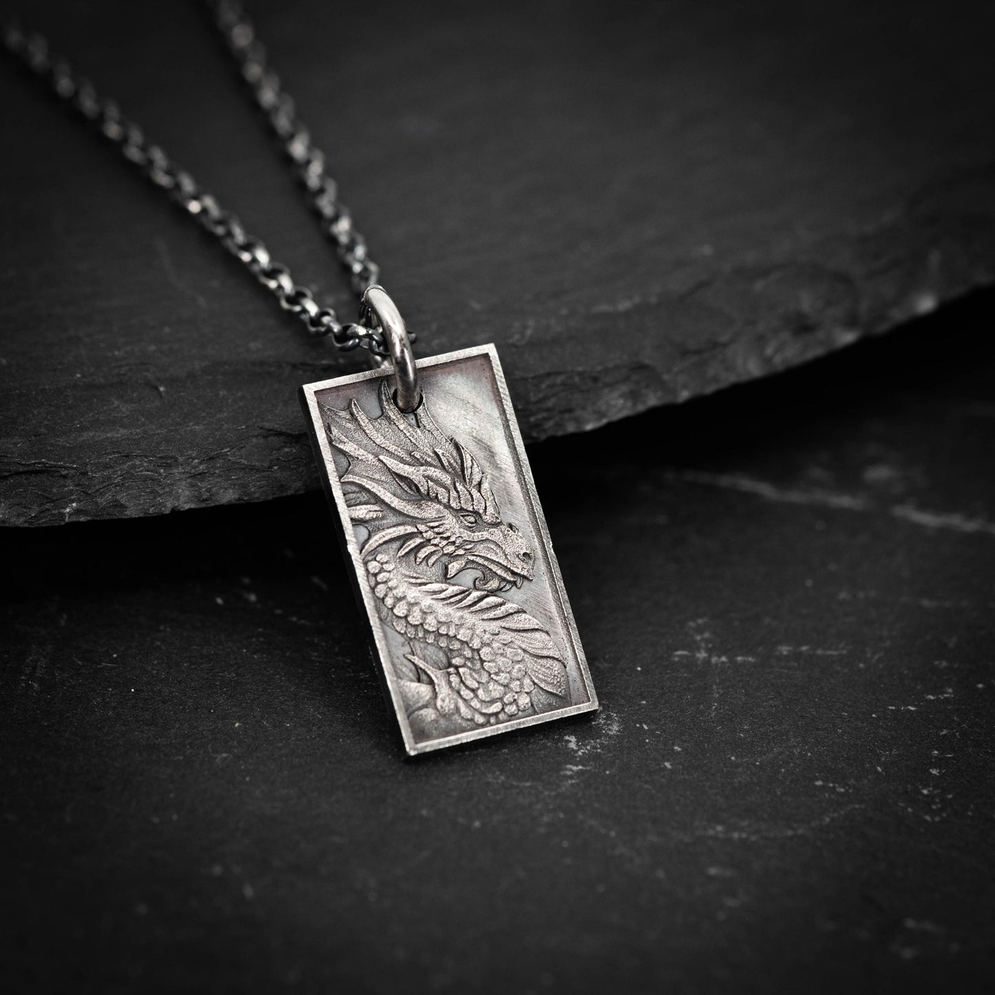 Dragon Mens Necklace in Sterling Silver – Handmade Pendant, Mythical Talisman Jewelry for Men