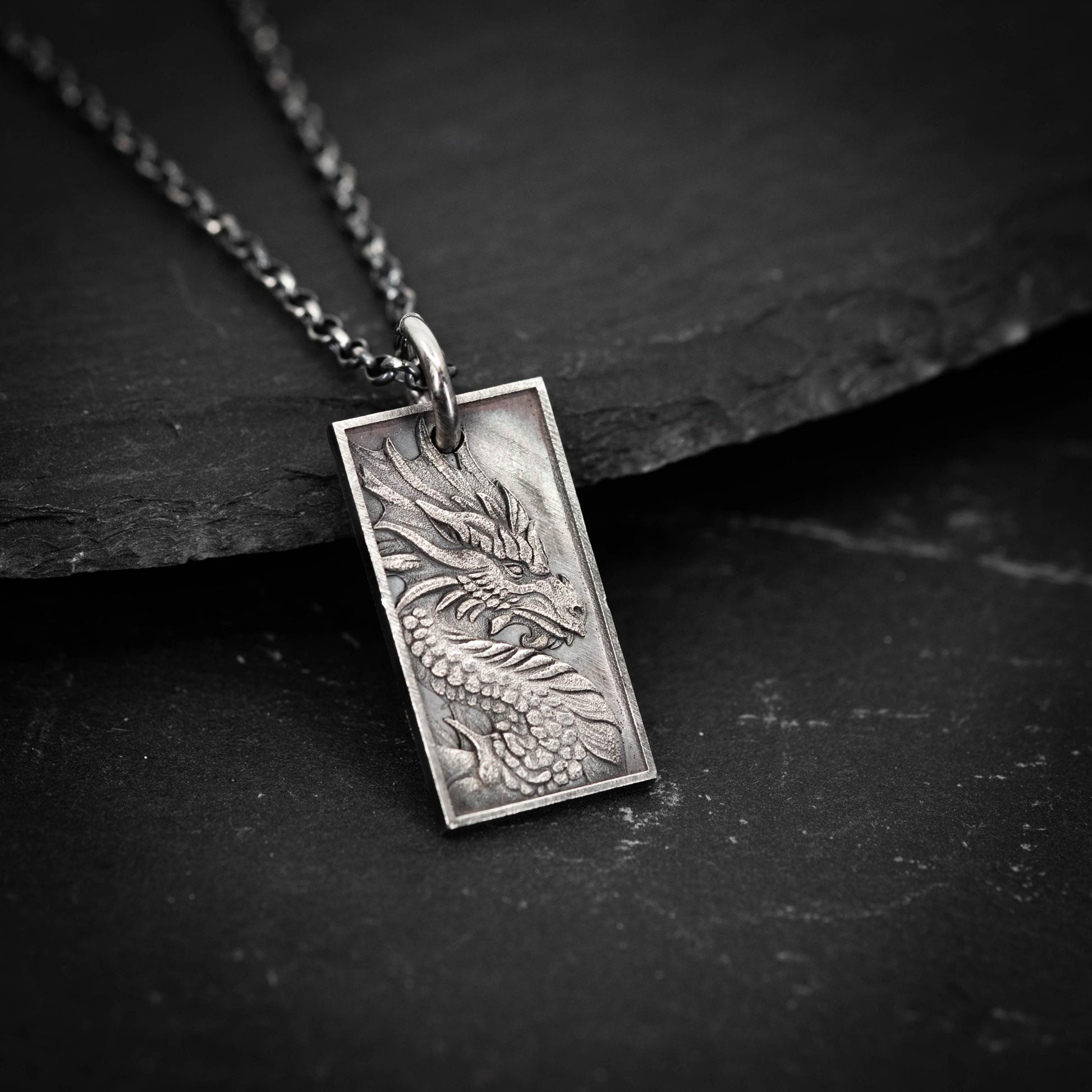 Dragon Mens Necklace in Sterling Silver – Handmade Pendant, Mythical Talisman Jewelry for Men