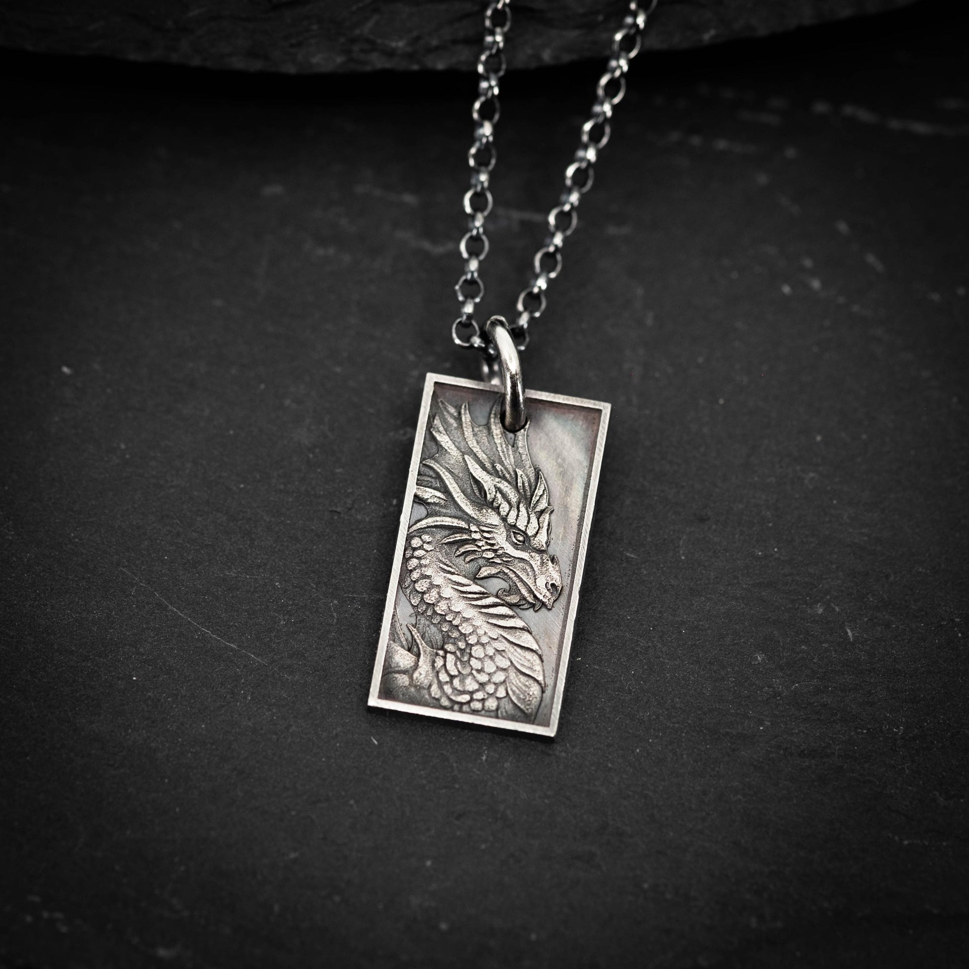 Dragon Mens Necklace in Sterling Silver – Handmade Pendant, Mythical Talisman Jewelry for Men