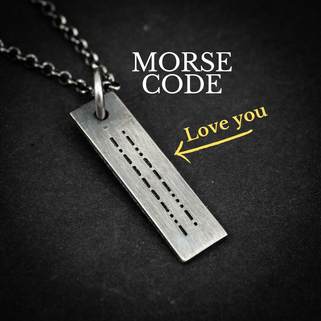 Morse Code necklace, engraved personalized custom pendant, handmade Jewelry, Mens minimalist gift for him, gift for men, unique gifts