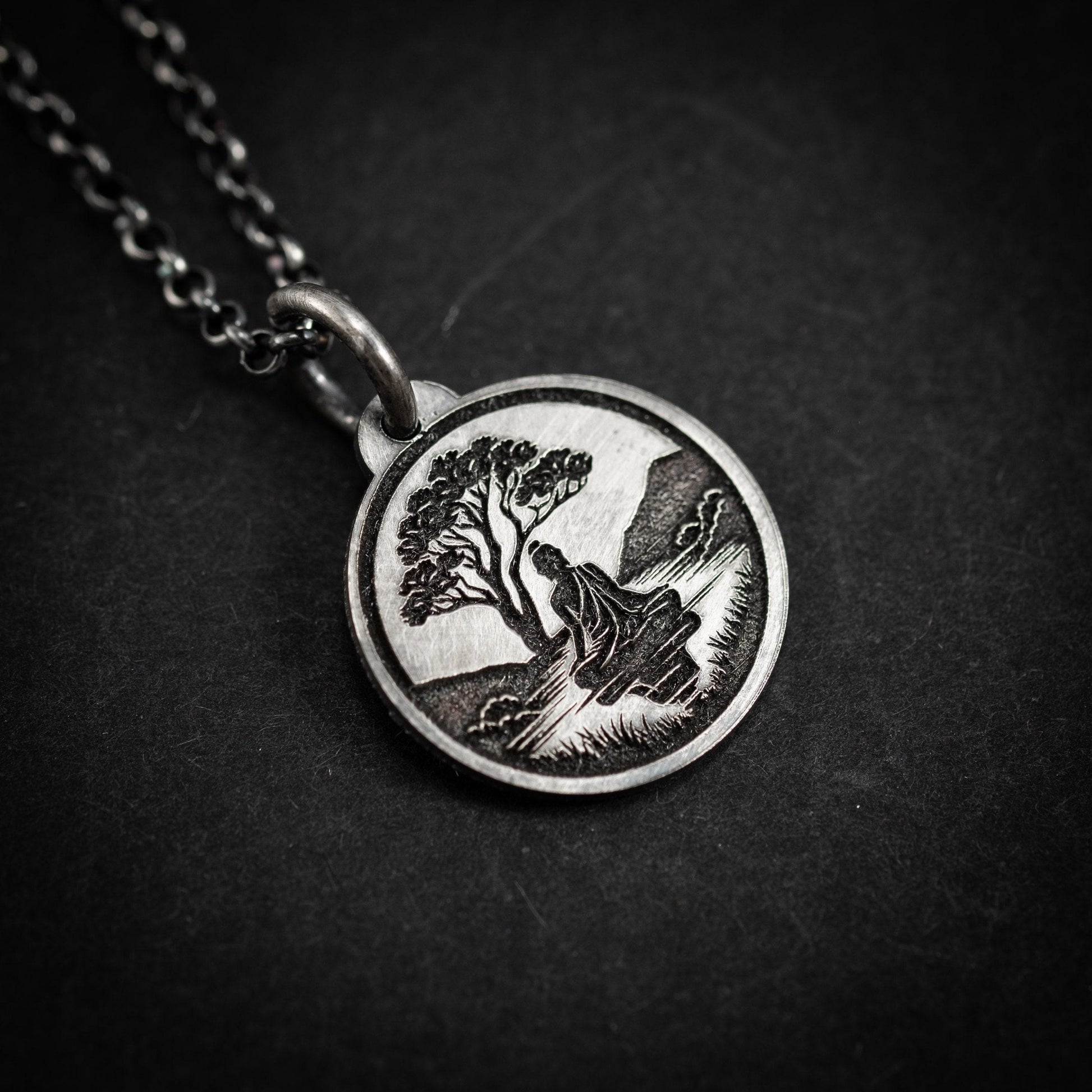 Buddha Meditation silver pendant necklace, Buddhist yoga handmade spiritual jewelry, Mindfulnes gift for him, mens necklace, Anxiety relief