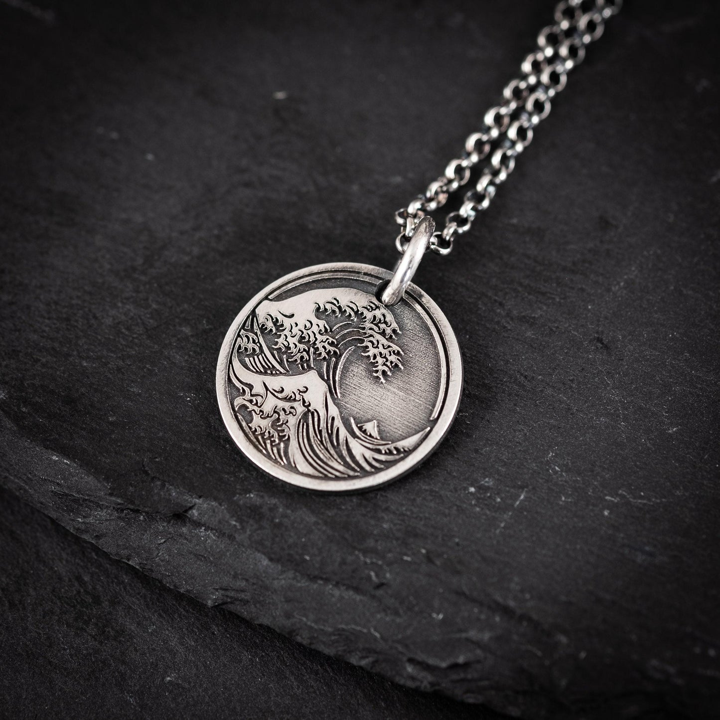 Sterling silver Ocean Wave Pendant Necklace, mens Wave Necklace, Beach Jewelry, Surfing Necklace, Ocean Lover Gift, Tsunami Necklace