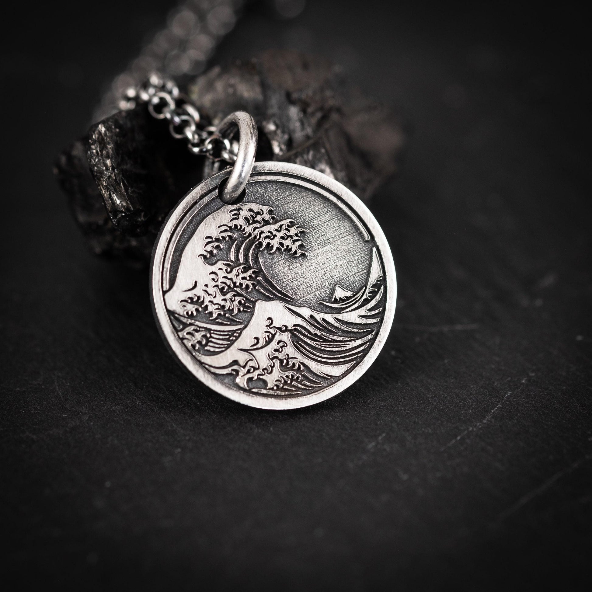Sterling silver Ocean Wave Pendant Necklace, mens Wave Necklace, Beach Jewelry, Surfing Necklace, Ocean Lover Gift, Tsunami Necklace