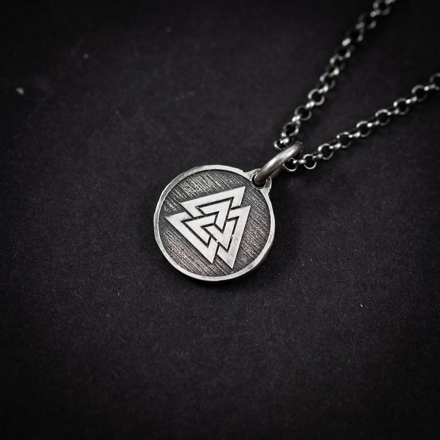 Silver Valknut Viking mens necklace, Unique viking jewelry, Oxidized rustic necklace, norse jewelry, mens gift