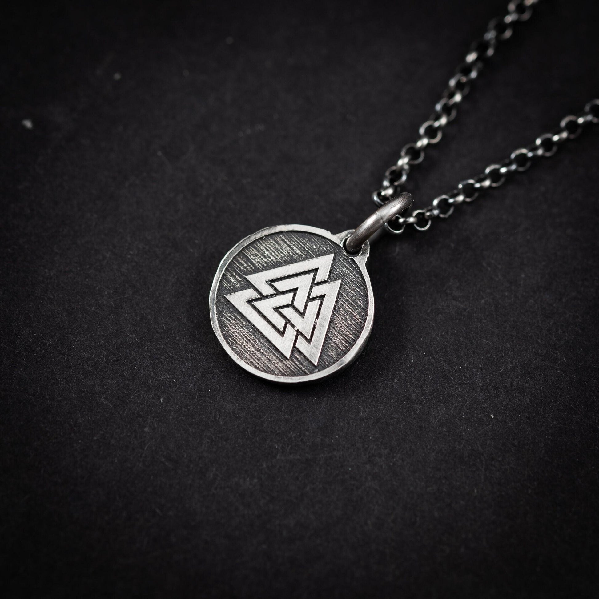 Silver Valknut Viking mens necklace, Unique viking jewelry, Oxidized rustic necklace, norse jewelry, mens gift