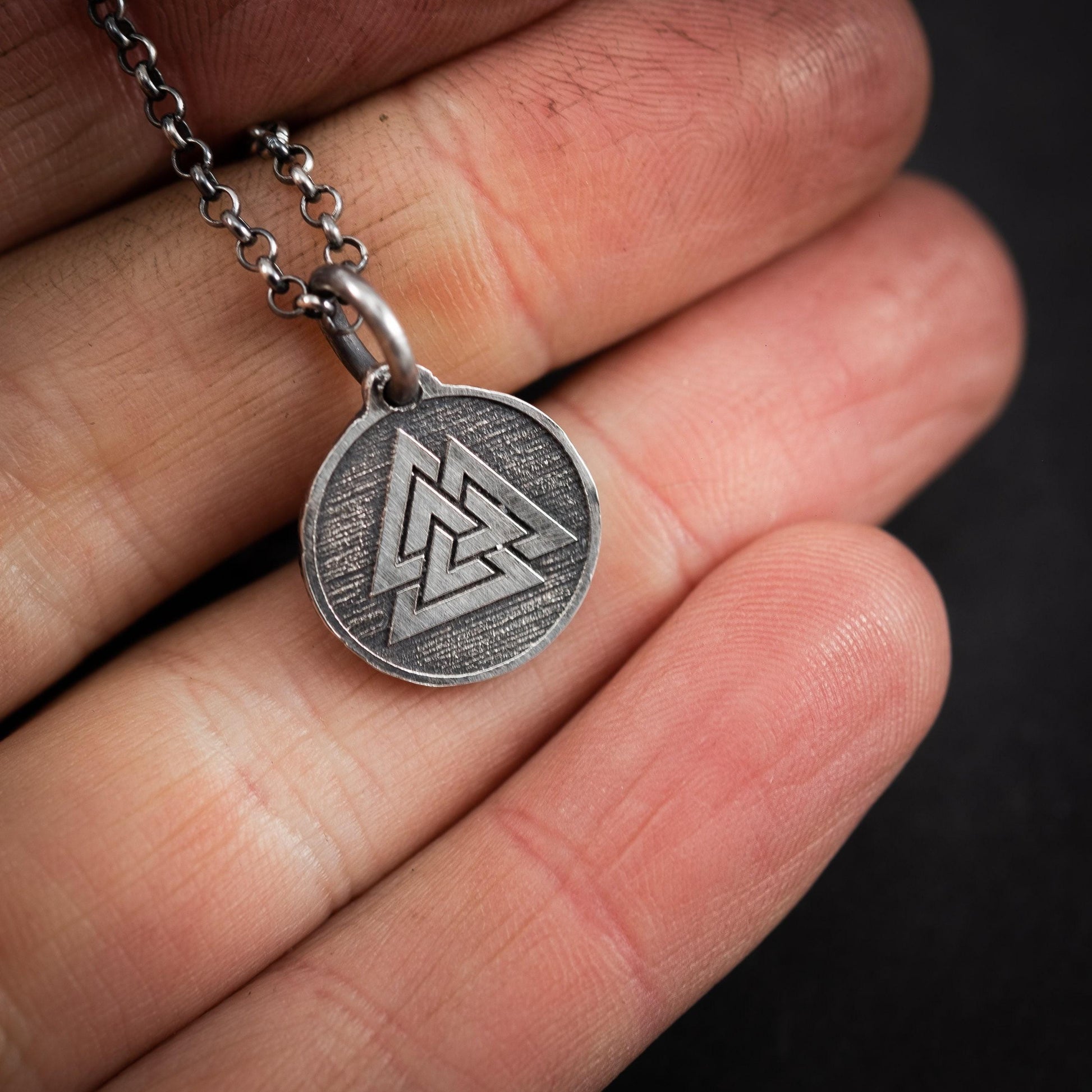 Silver Valknut Viking mens necklace, Unique viking jewelry, Oxidized rustic necklace, norse jewelry, mens gift
