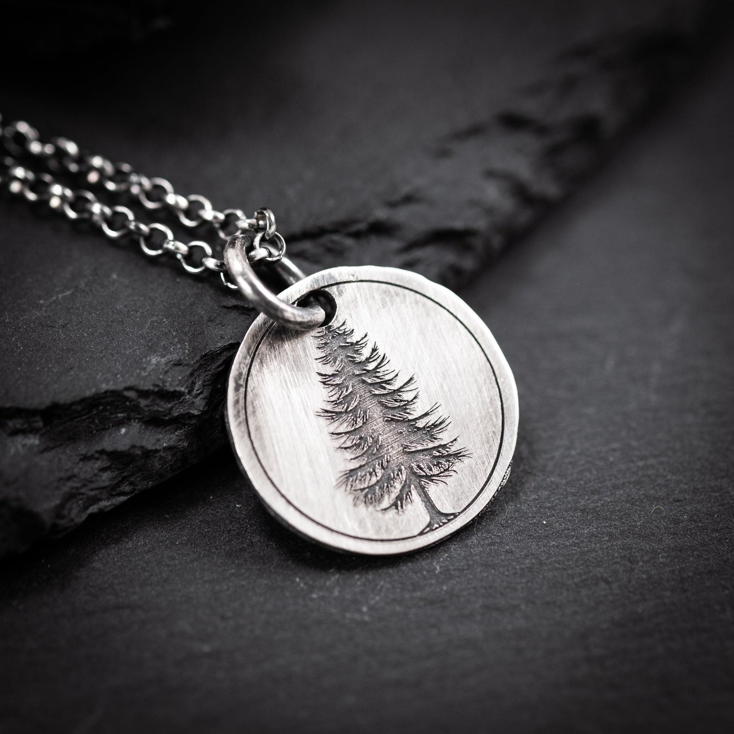Silver Pine Tree pendant necklace, Personalized forest nature jewelry, engraved necklace, gift for her, mens necklace