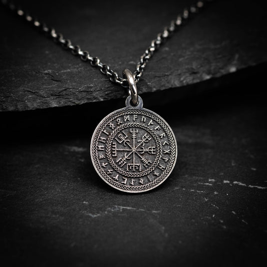 Sterling Silver Vegvisir Viking Compass Pendant — Norse Rune Necklace for Men, Unisex Viking Amulet, Protection Jewelry, Norse Gift