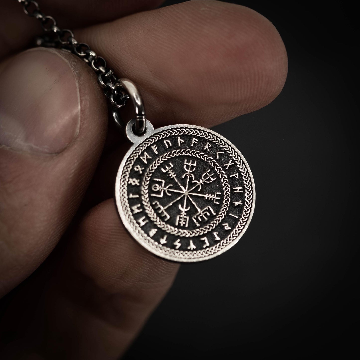 Sterling Silver Vegvisir Viking Compass Pendant — Norse Rune Necklace for Men, Unisex Viking Amulet, Protection Jewelry, Norse Gift