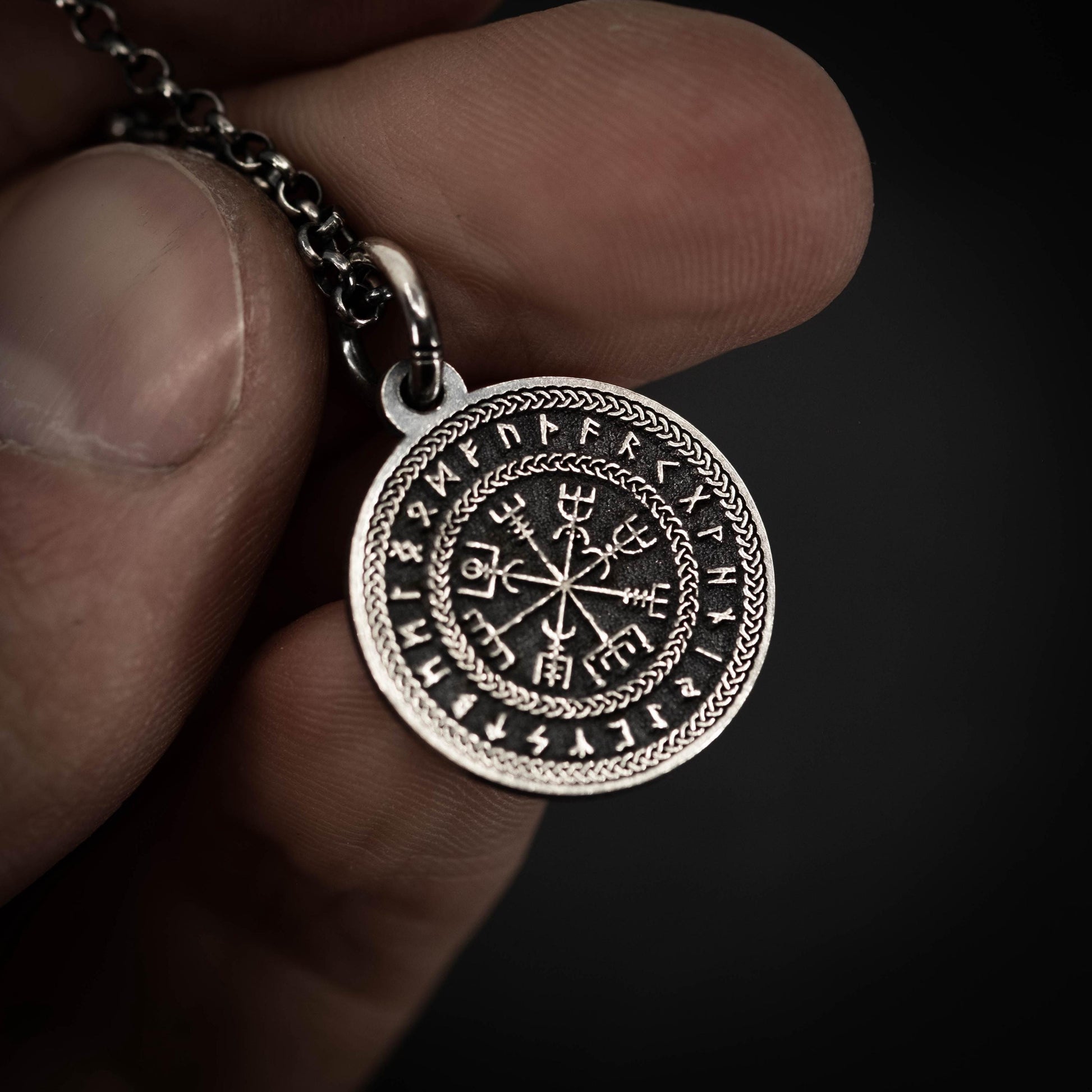 Sterling Silver Vegvisir Viking Compass Pendant — Norse Rune Necklace for Men, Unisex Viking Amulet, Protection Jewelry, Norse Gift