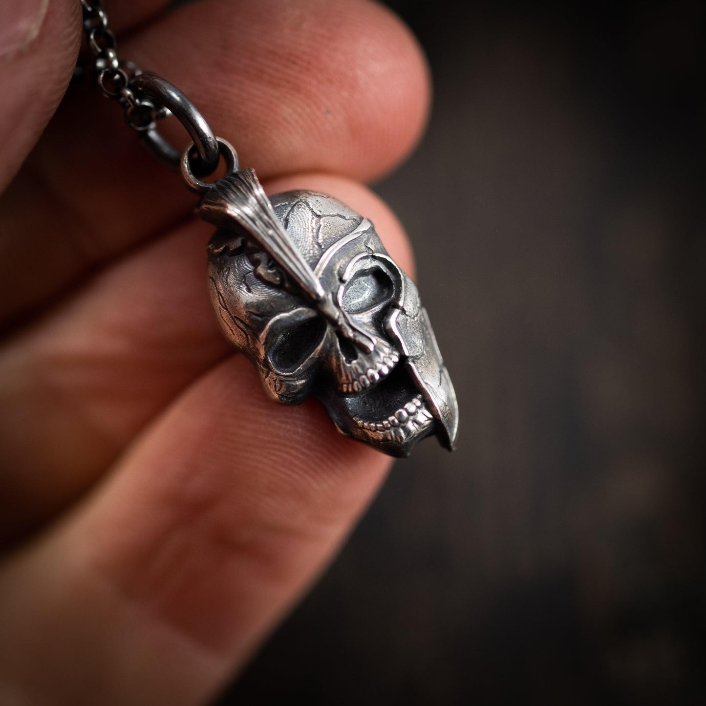 Silver Spartan warrior skull pendant, Gladiator Helmet necklace,, Boyfriend handmade gift, Greek Mythology pendant, unique mens necklace