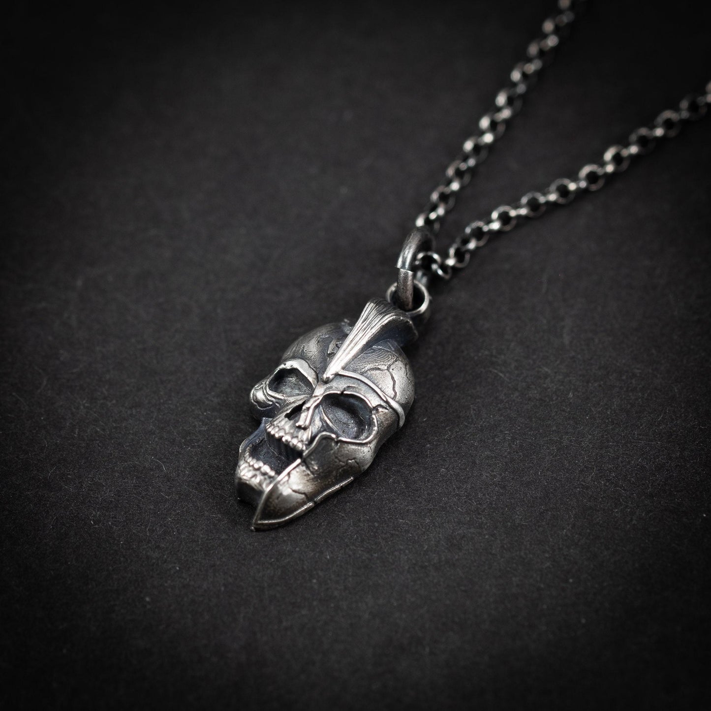 Silver Spartan warrior skull pendant, Gladiator Helmet necklace,, Boyfriend handmade gift, Greek Mythology pendant, unique mens necklace
