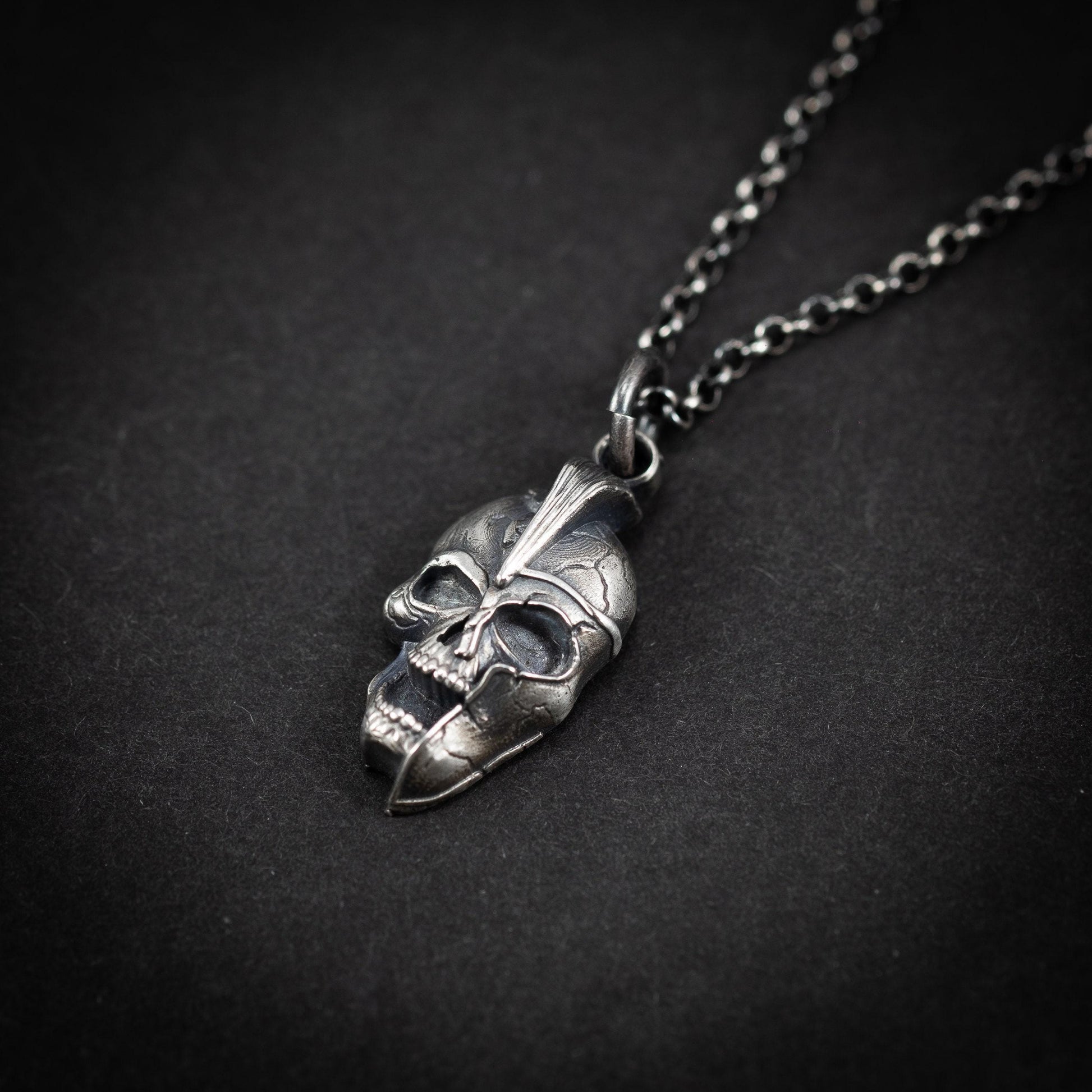 Silver Spartan warrior skull pendant, Gladiator Helmet necklace,, Boyfriend handmade gift, Greek Mythology pendant, unique mens necklace