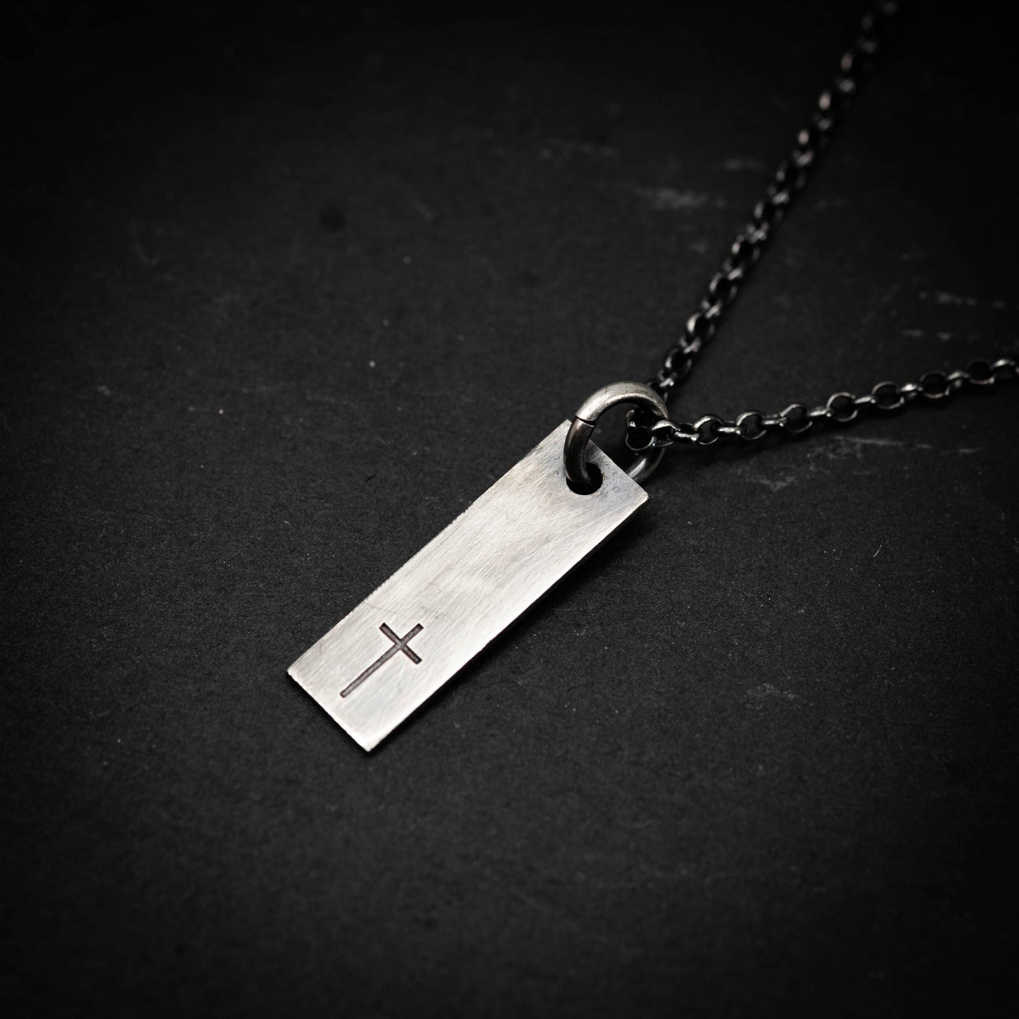 Minimalist Silver Cross Pendant – Rectangular Bar Necklace, Handmade Faith Jewelry for Men, Christmas gift