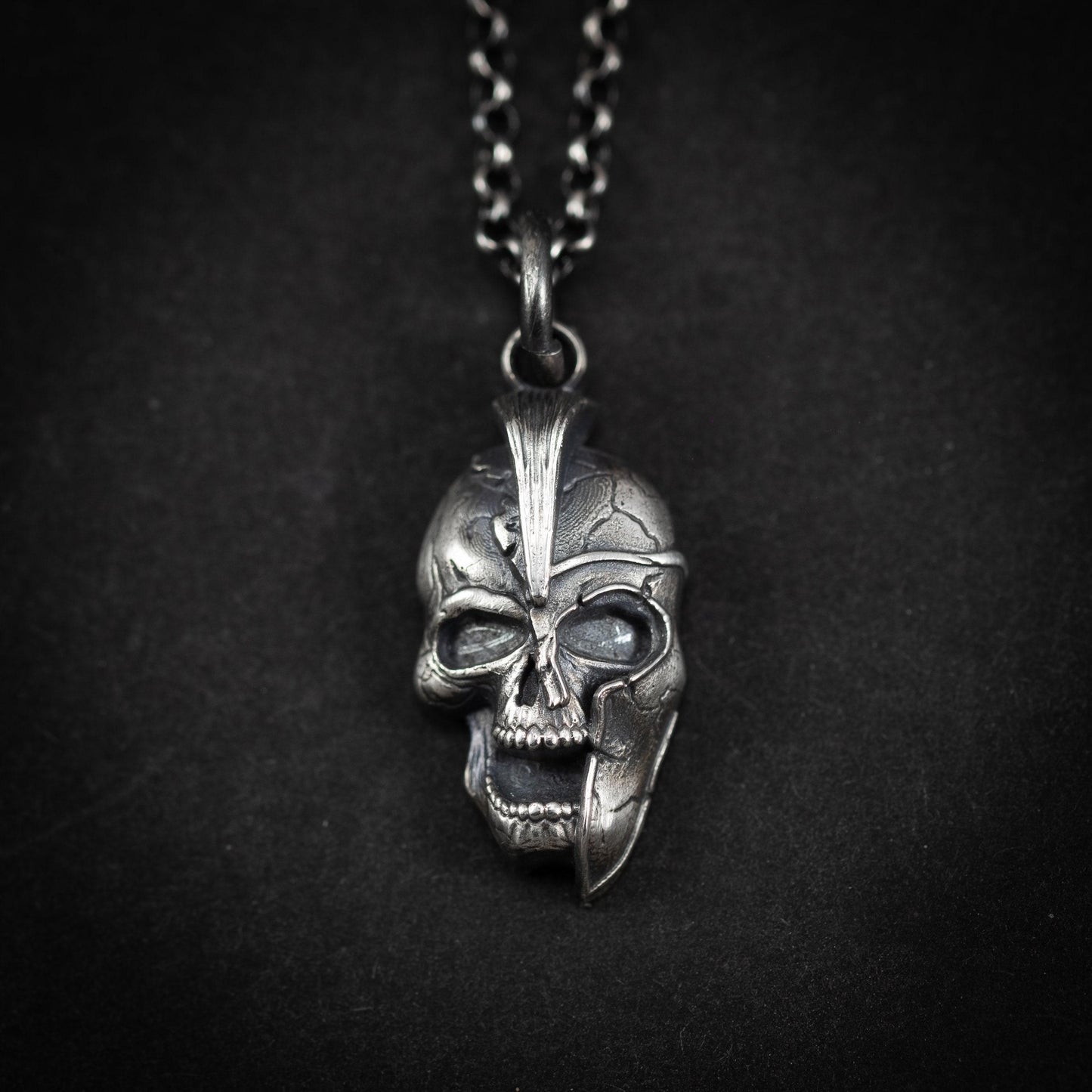 Silver Spartan warrior skull pendant, Gladiator Helmet necklace,, Boyfriend handmade gift, Greek Mythology pendant, unique mens necklace