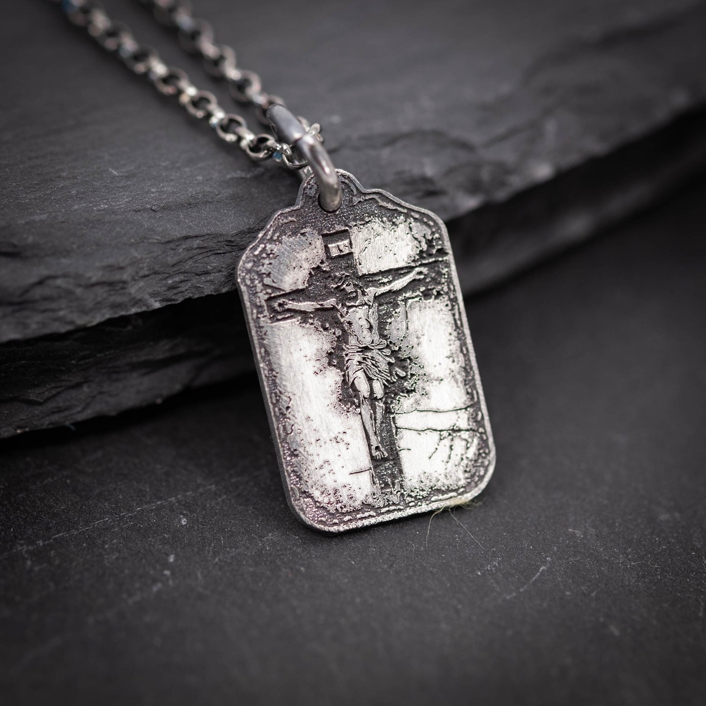 Crucified Jesus Silver Mens Christian necklace, Strength pendant necklace, Christian gifts, Handmade jewelry, Boyfriend gift, Husband gift