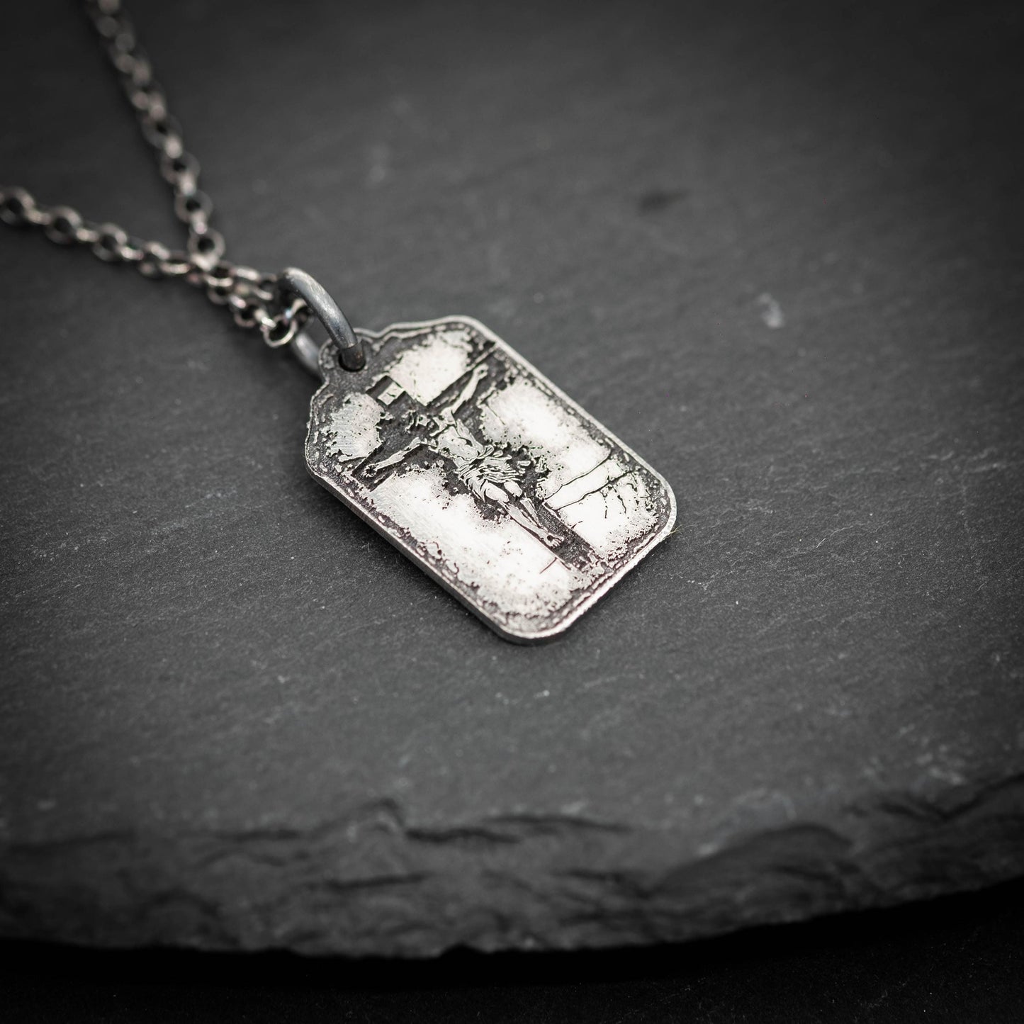 Crucified Jesus Silver Mens Christian necklace, Strength pendant necklace, Christian gifts, Handmade jewelry, Boyfriend gift, Husband gift