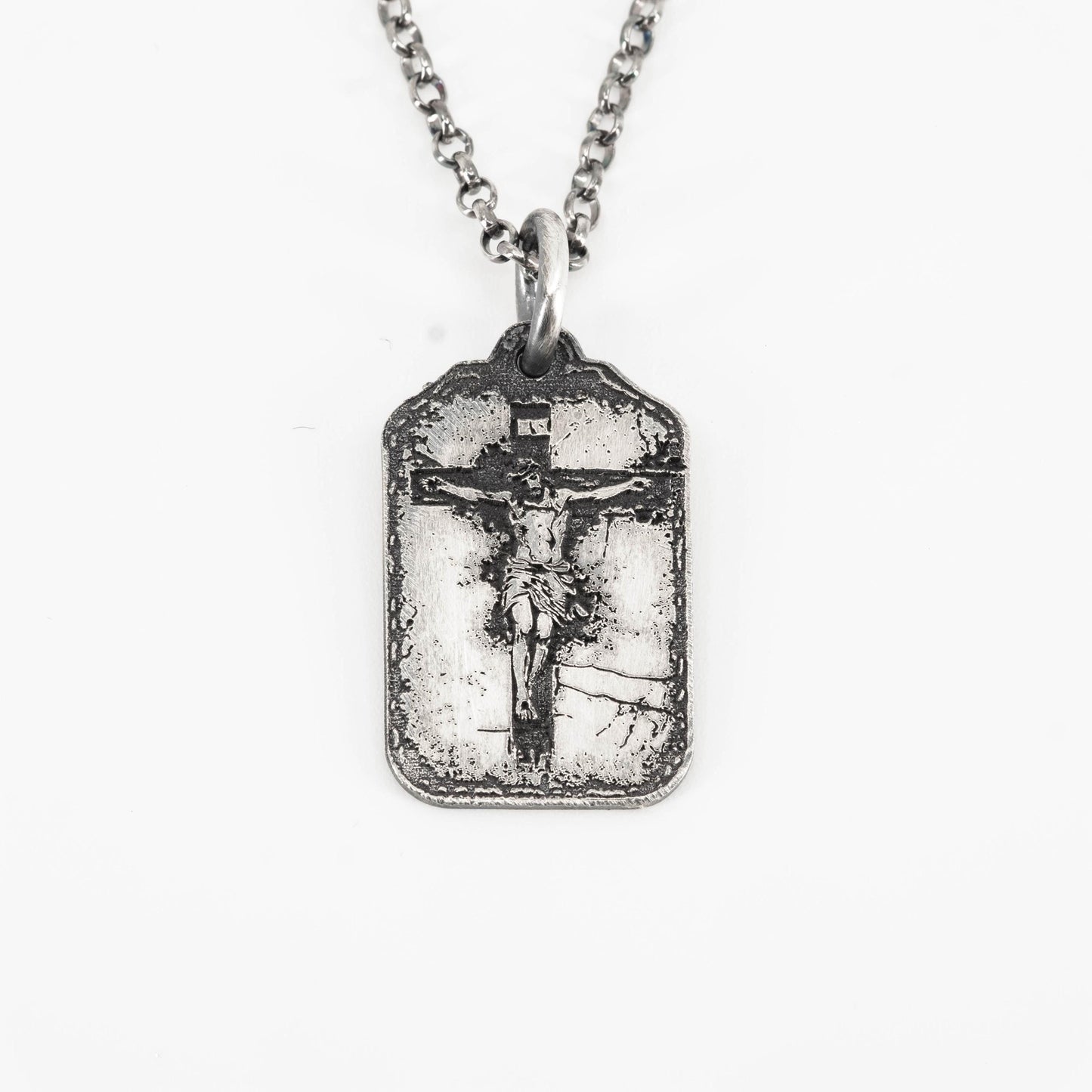 Crucified Jesus Silver Mens Christian necklace, Strength pendant necklace, Christian gifts, Handmade jewelry, Boyfriend gift, Husband gift