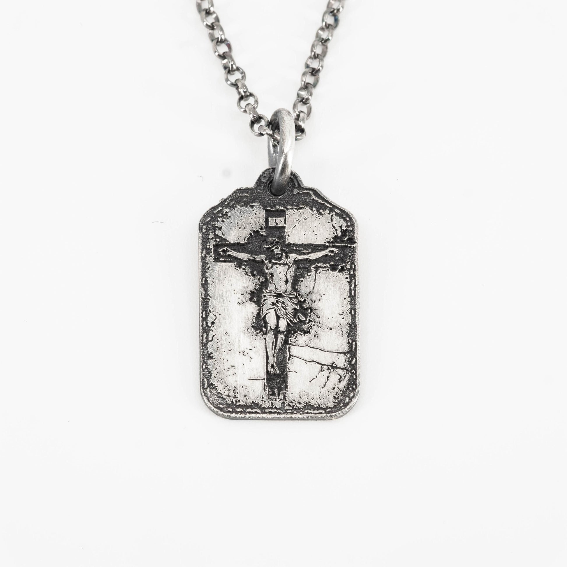 Crucified Jesus Silver Mens Christian necklace, Strength pendant necklace, Christian gifts, Handmade jewelry, Boyfriend gift, Husband gift