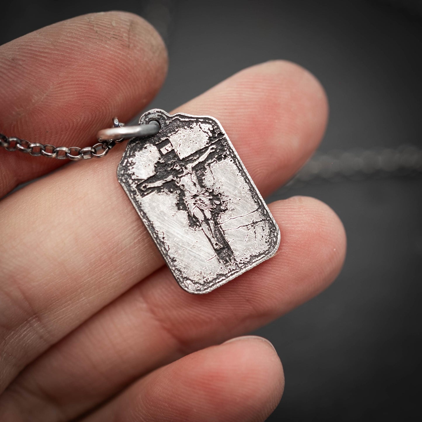 Crucified Jesus Silver Mens Christian necklace, Strength pendant necklace, Christian gifts, Handmade jewelry, Boyfriend gift, Husband gift