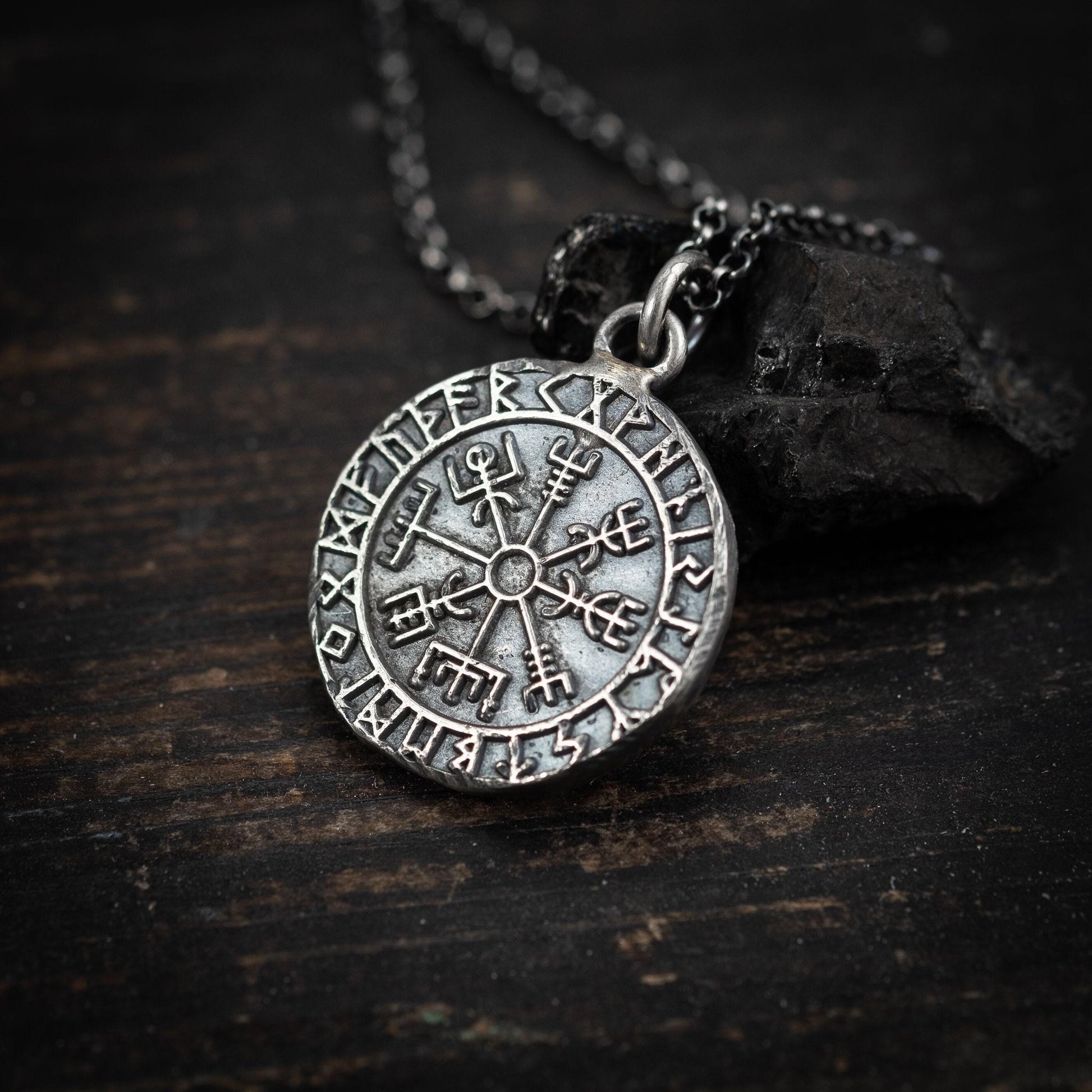 Silver Vegvisir Viking mens pendant necklace, Silver norse jewelry, Viking compass, Rune necklace for men, mens gift, norse mythology