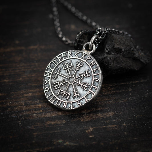 Silver Vegvisir Viking mens pendant necklace, Silver norse jewelry, Viking compass, Rune necklace for men, mens gift, norse mythology