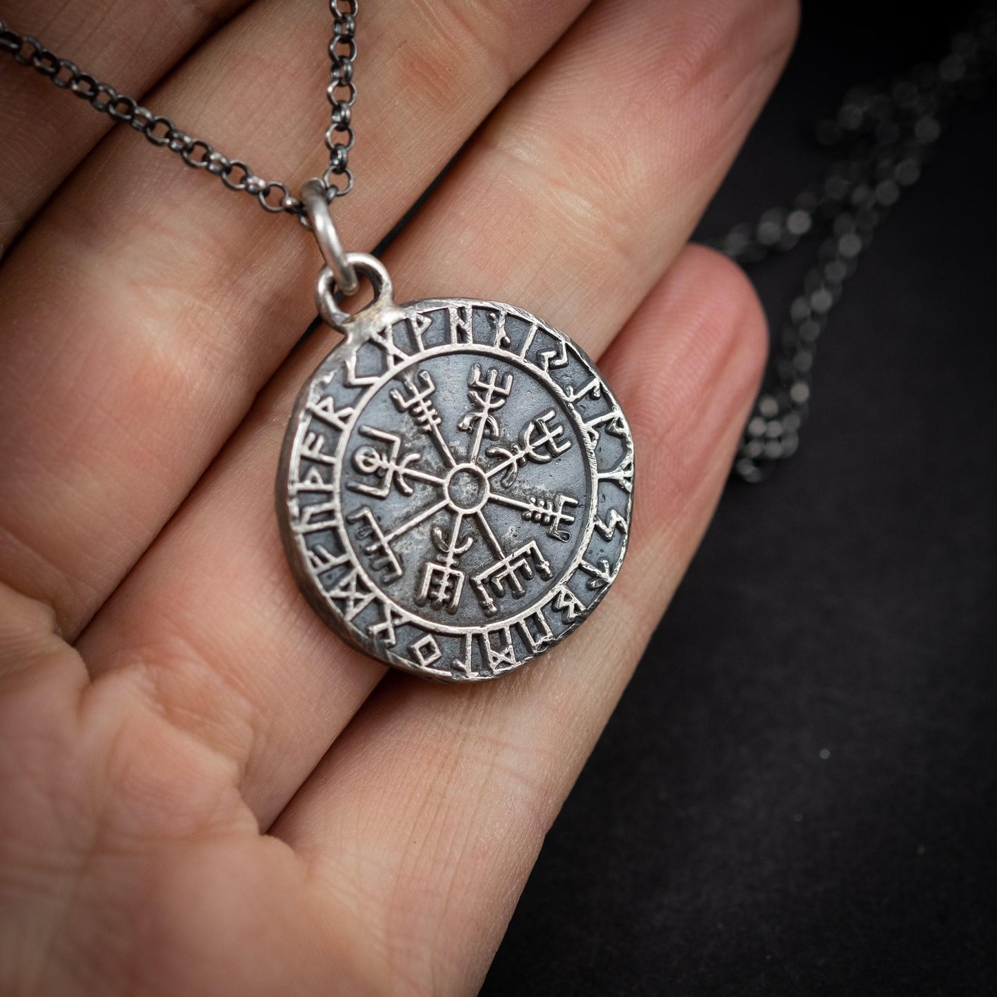 Silver Vegvisir Viking mens pendant necklace, Silver norse jewelry, Viking compass, Rune necklace for men, mens gift, norse mythology