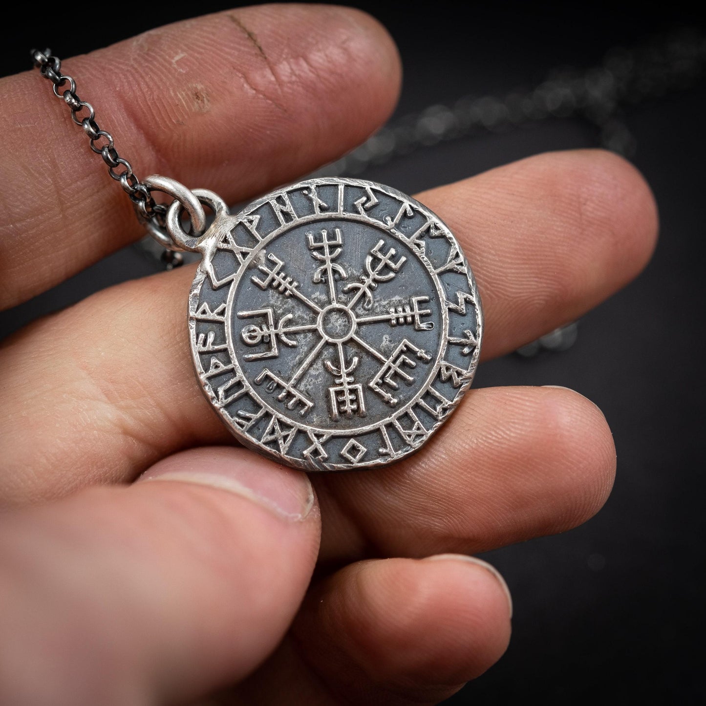 Silver Vegvisir Viking mens pendant necklace, Silver norse jewelry, Viking compass, Rune necklace for men, mens gift, norse mythology