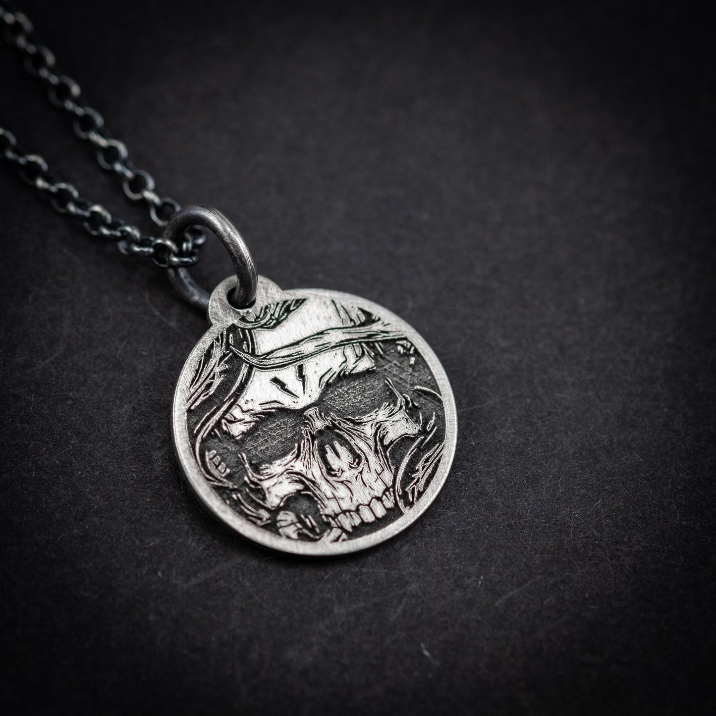 Skull Silver Necklace for men,Memento mori Boyfriend gift, Engraved Personalized handmade oxidized jewelry, mens necklace, Christmas gifts