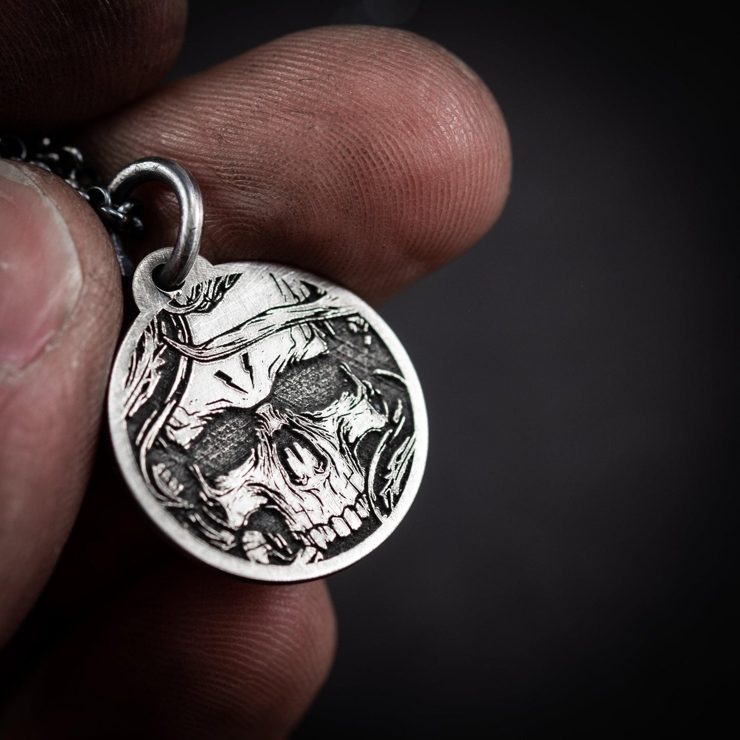 Skull Silver Necklace for men,Memento mori Boyfriend gift, Engraved Personalized handmade oxidized jewelry, mens necklace, Christmas gifts