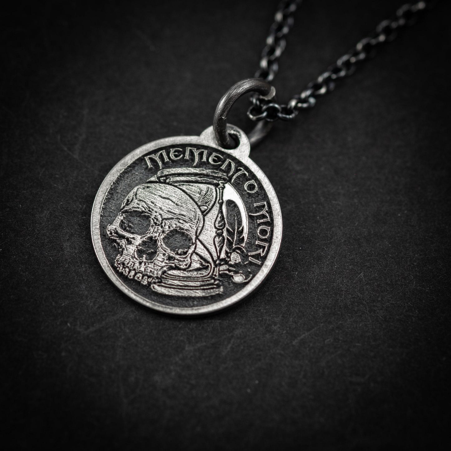 Memento mori Skull Silver Necklace for men, Personalized boyfriend gift, best friend gift, handmade goth oxidized jewelry, mens necklace
