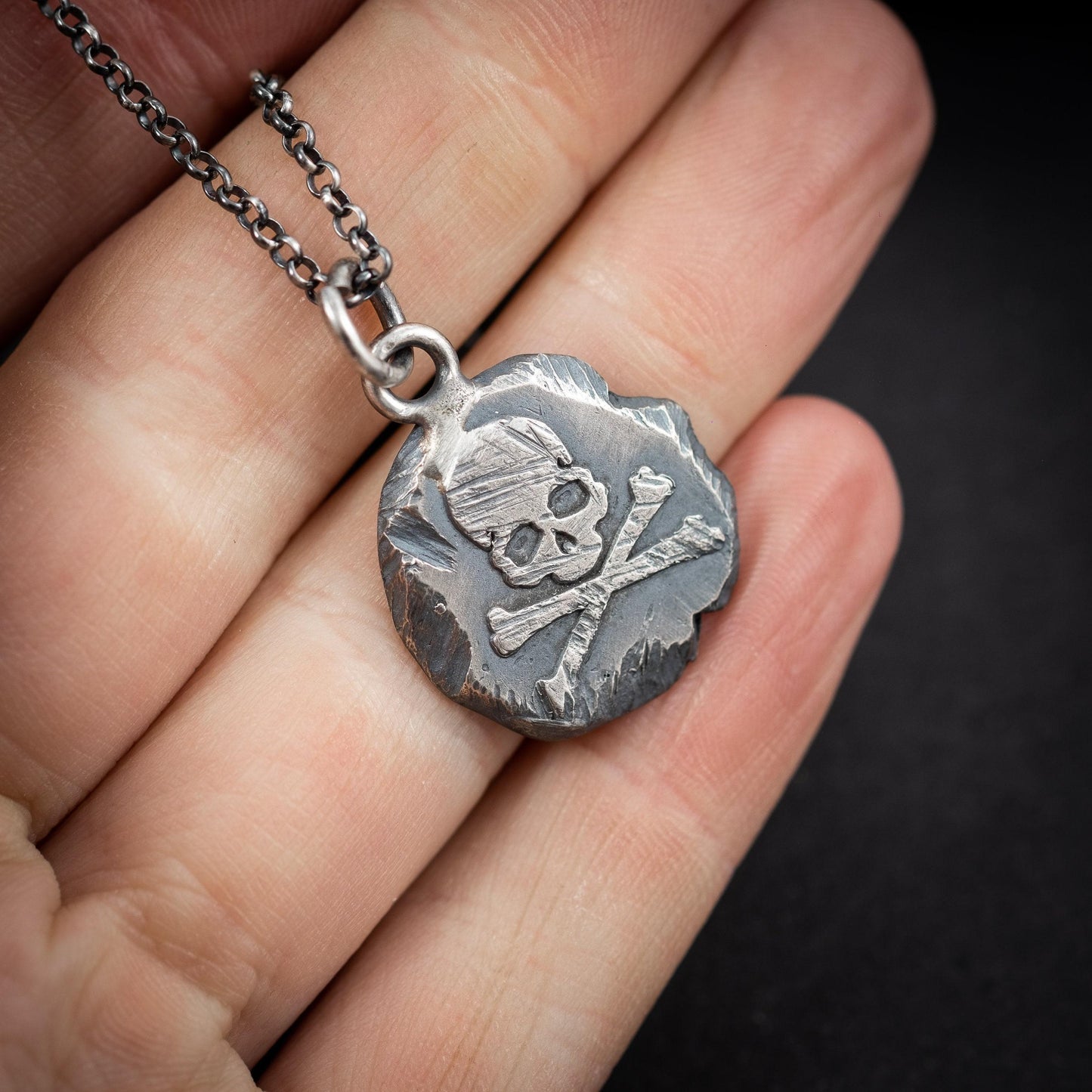Rustic mens Silver Skull necklace, Memento Mori Oxidized Handmade jewelry, Boyfriend gift, Unique Gift for him, Mens gift, Husbant gift