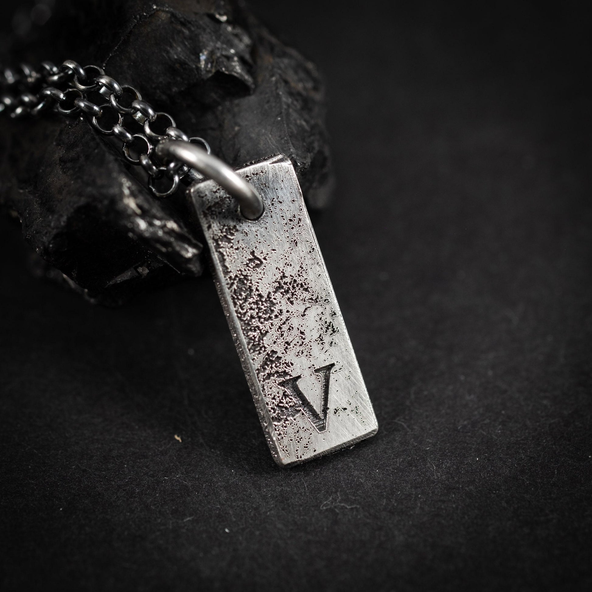 Silver Rustic Men's Initial Necklace – Personalized Chain with Custom Letter Pendant, Unique Gift for Him