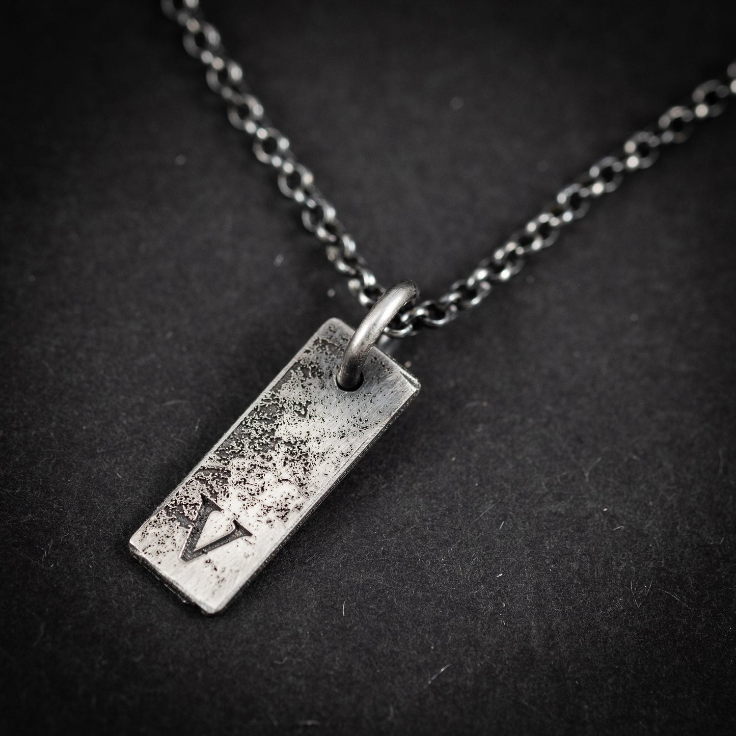 Silver Rustic Men's Initial Necklace – Personalized Chain with Custom Letter Pendant, Unique Gift for Him