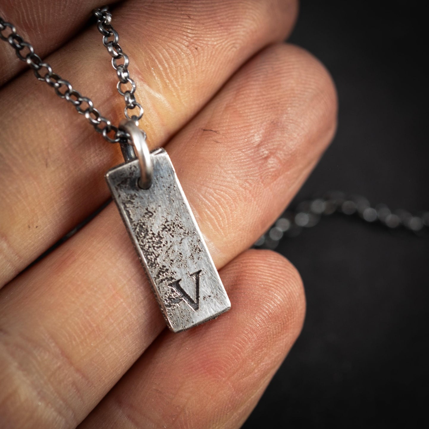 Silver Rustic Men's Initial Necklace – Personalized Chain with Custom Letter Pendant, Unique Gift for Him