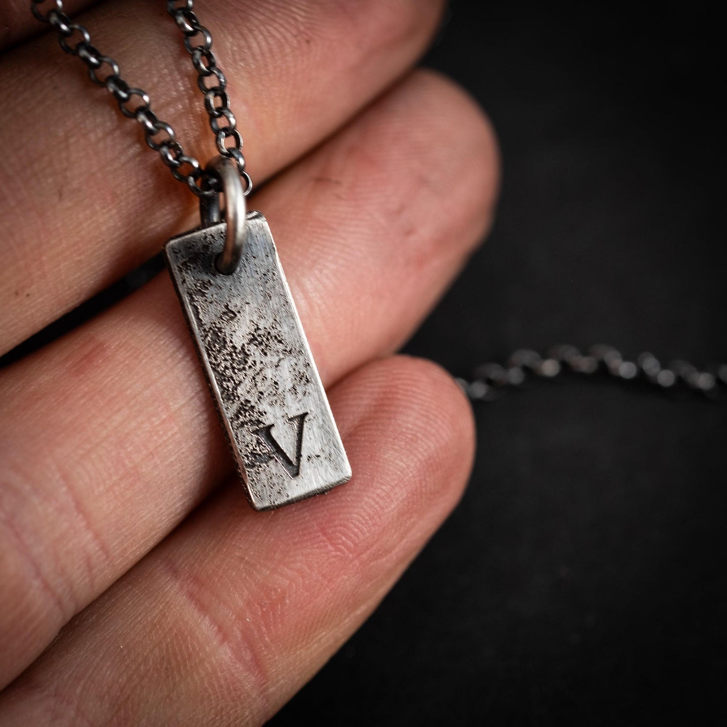 Silver Rustic Men's Initial Necklace – Personalized Chain with Custom Letter Pendant, Unique Gift for Him