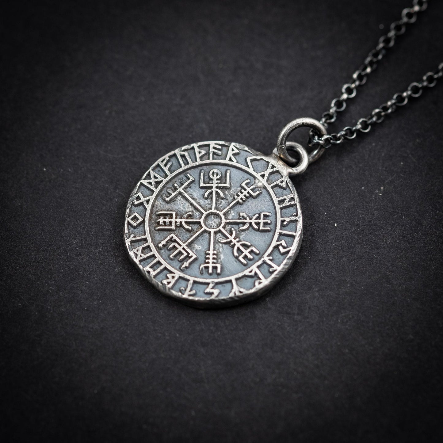 Silver Viking Mens Vegvisir rustic necklace, Boyfriend gift, Silver norse jewelry, Viking compass,Rune necklace for men, norse mythology