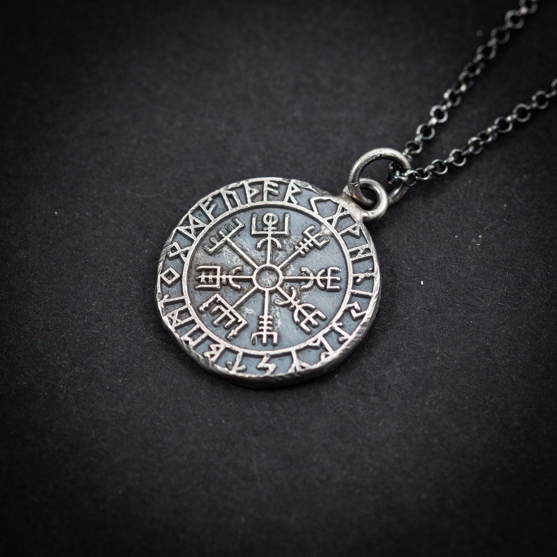Silver Viking Mens Vegvisir rustic necklace, Boyfriend gift, Silver norse jewelry, Viking compass,Rune necklace for men, norse mythology