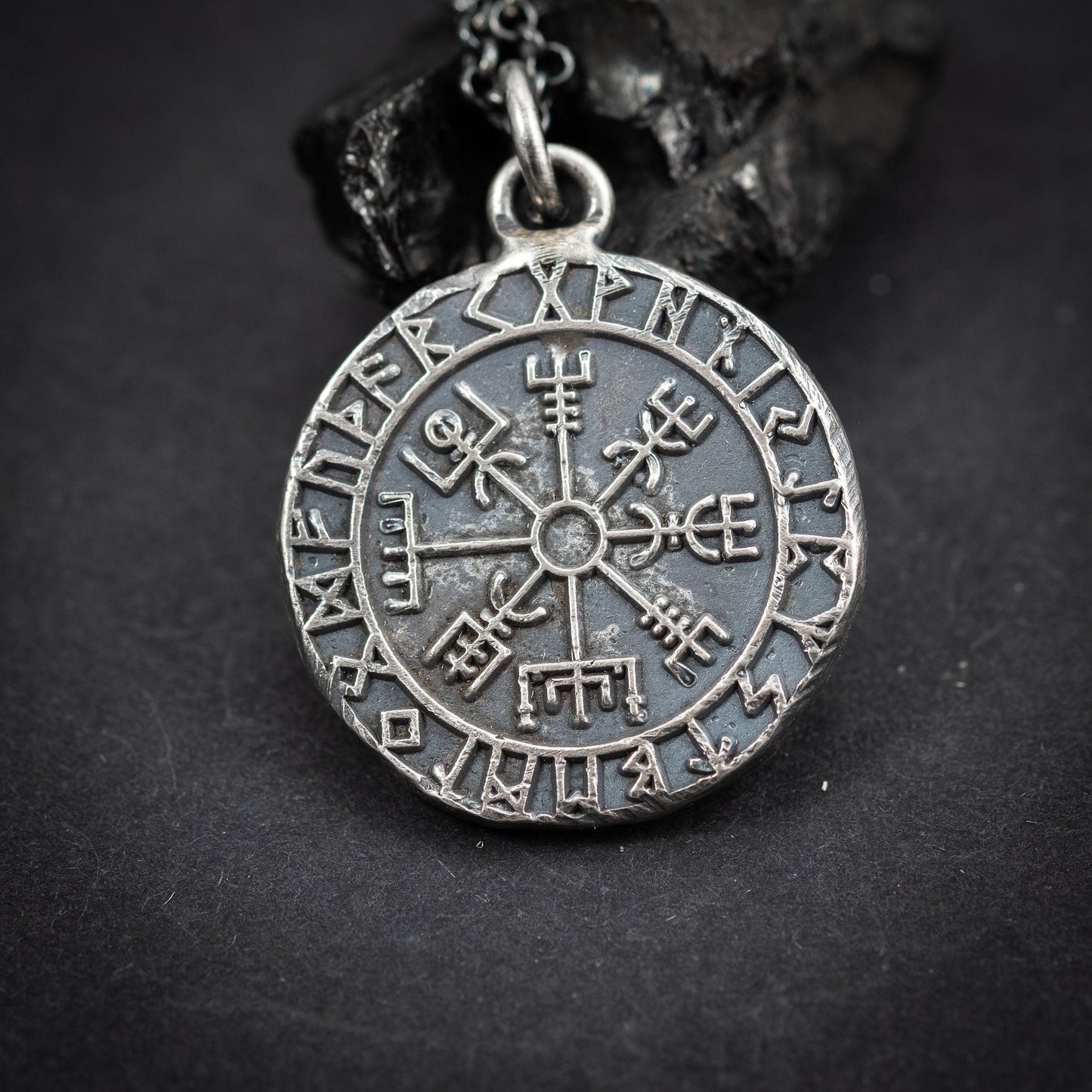 Silver Viking Mens Vegvisir rustic necklace, Boyfriend gift, Silver norse jewelry, Viking compass,Rune necklace for men, norse mythology